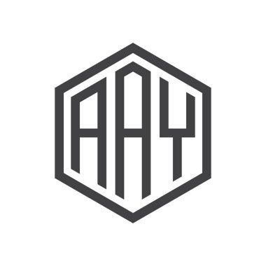 üç harfli baş harfleri altıgen logo siyah