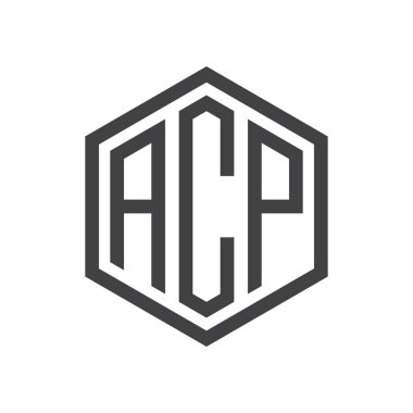 üç harfli baş harfleri altıgen logo siyah