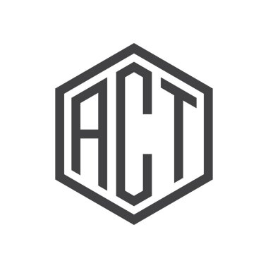 üç harfli baş harfleri altıgen logo siyah