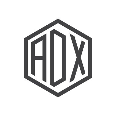 üç harfli baş harfleri altıgen logo siyah