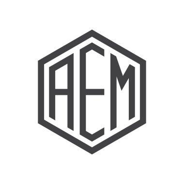 üç harfli baş harfleri altıgen logo siyah