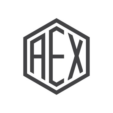 üç harfli baş harfleri altıgen logo siyah