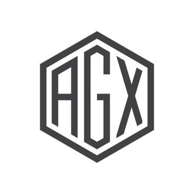 üç harfli baş harfleri altıgen logo siyah