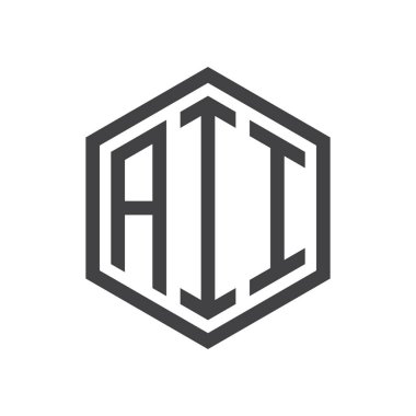 üç harfli baş harfleri altıgen logo siyah