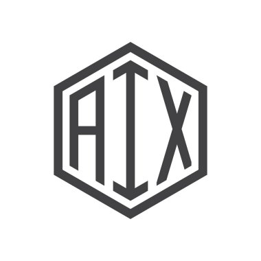 üç harfli baş harfleri altıgen logo siyah