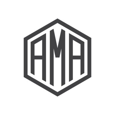 üç harfli baş harfleri altıgen logo siyah