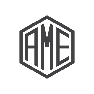 üç harfli baş harfleri altıgen logo siyah