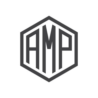 üç harfli baş harfleri altıgen logo siyah