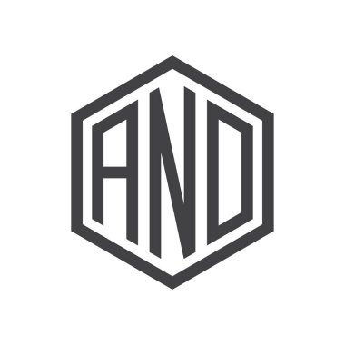 üç harfli baş harfleri altıgen logo siyah