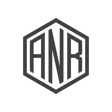 üç harfli baş harfleri altıgen logo siyah