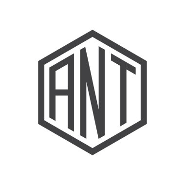 üç harfli baş harfleri altıgen logo siyah