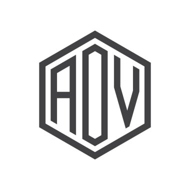 üç harfli baş harfleri altıgen logo siyah