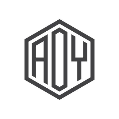 üç harfli baş harfleri altıgen logo siyah