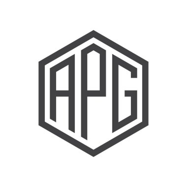 üç harfli baş harfleri altıgen logo siyah