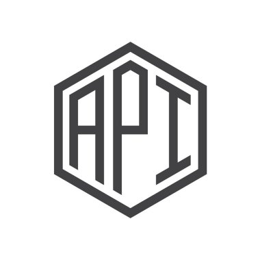 üç harfli baş harfleri altıgen logo siyah