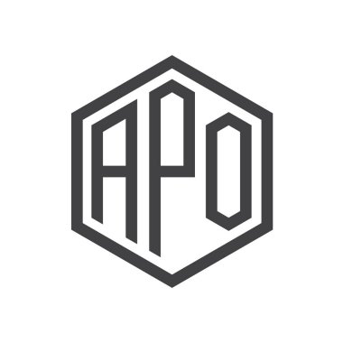 üç harfli baş harfleri altıgen logo siyah