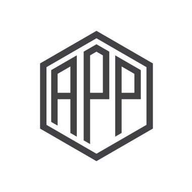 üç harfli baş harfleri altıgen logo siyah