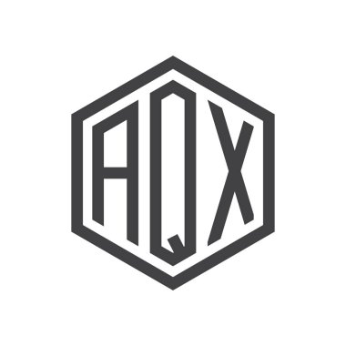 üç harfli baş harfleri altıgen logo siyah