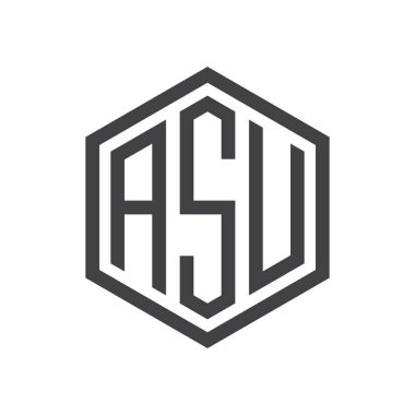 üç harfli baş harfleri altıgen logo siyah