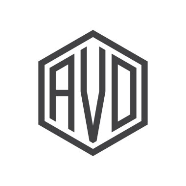 üç harfli baş harfleri altıgen logo siyah