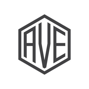 üç harfli baş harfleri altıgen logo siyah