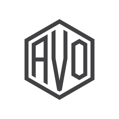 üç harfli baş harfleri altıgen logo siyah