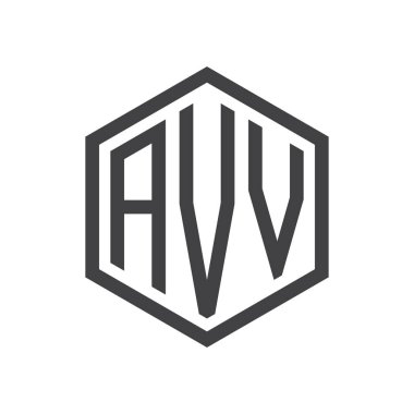 üç harfli baş harfleri altıgen logo siyah