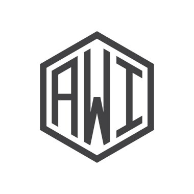 üç harfli baş harfleri altıgen logo siyah