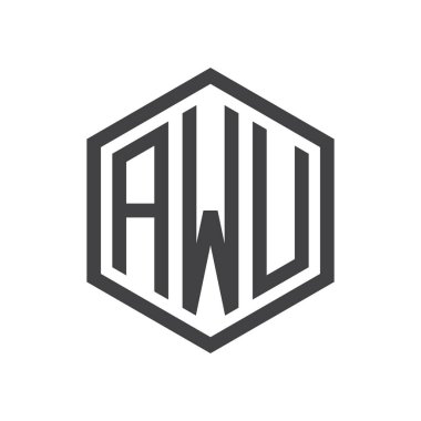 üç harfli baş harfleri altıgen logo siyah