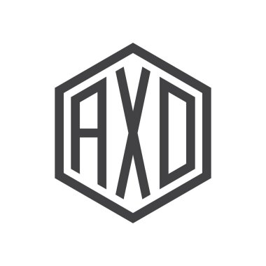 üç harfli baş harfleri altıgen logo siyah