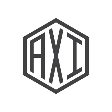 üç harfli baş harfleri altıgen logo siyah