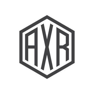 üç harfli baş harfleri altıgen logo siyah