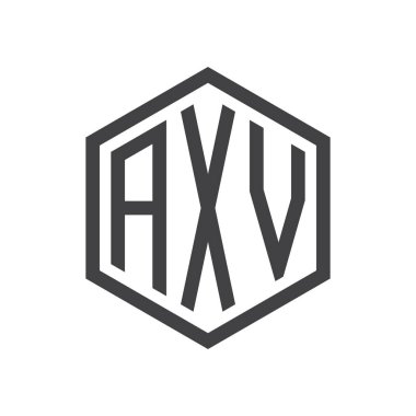 üç harfli baş harfleri altıgen logo siyah