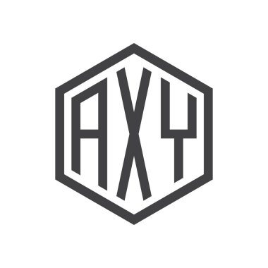 üç harfli baş harfleri altıgen logo siyah