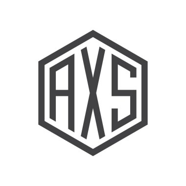 üç harfli baş harfleri altıgen logo siyah