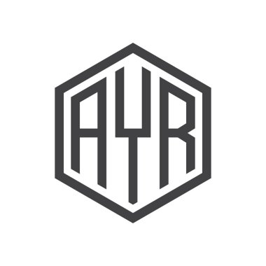 üç harfli baş harfleri altıgen logo siyah
