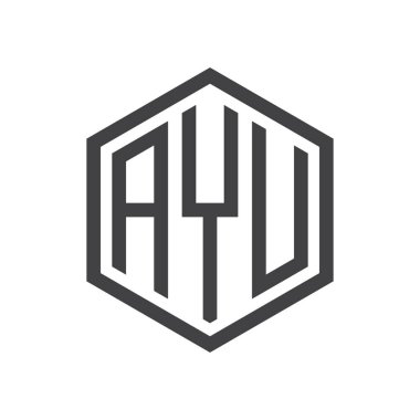 üç harfli baş harfleri altıgen logo siyah