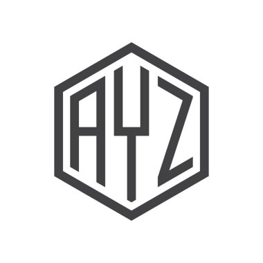 üç harfli baş harfleri altıgen logo siyah