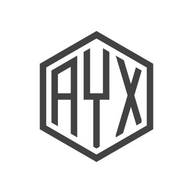 üç harfli baş harfleri altıgen logo siyah