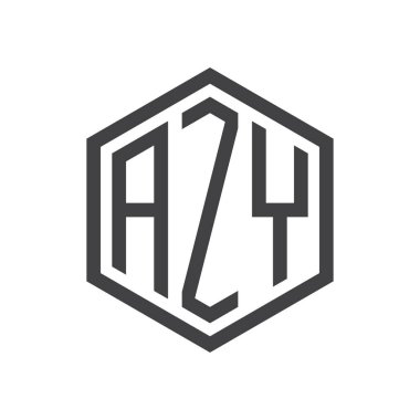 üç harfli baş harfleri altıgen logo siyah