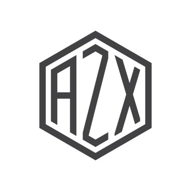 üç harfli baş harfleri altıgen logo siyah