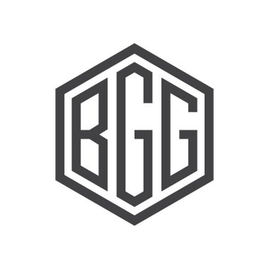 üç harfli baş harfleri altıgen logo siyah