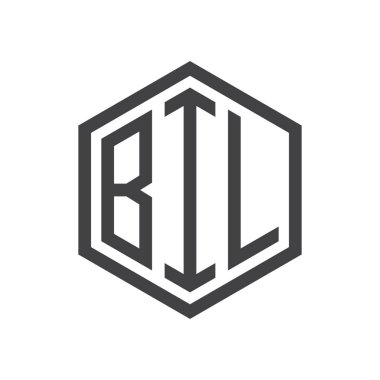 üç harfli baş harfleri altıgen logo siyah