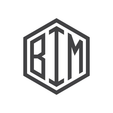 üç harfli baş harfleri altıgen logo siyah