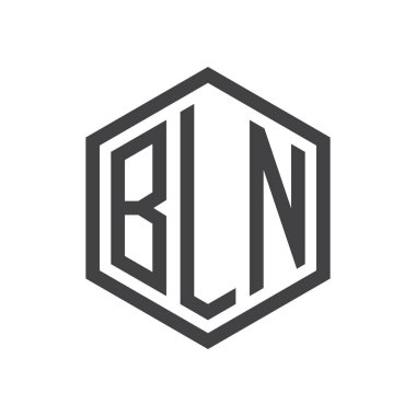 üç harfli baş harfleri altıgen logo siyah