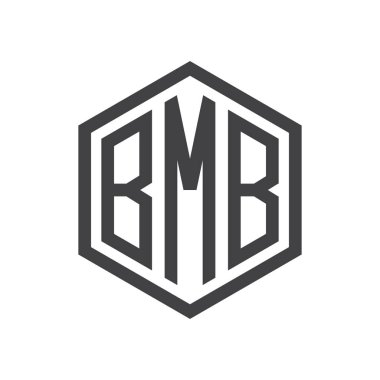 üç harfli baş harfleri altıgen logo siyah