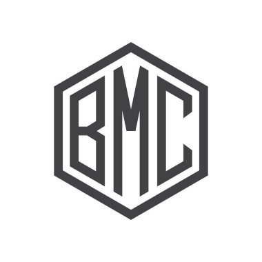 üç harfli baş harfleri altıgen logo siyah