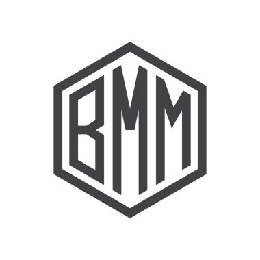 üç harfli baş harfleri altıgen logo siyah