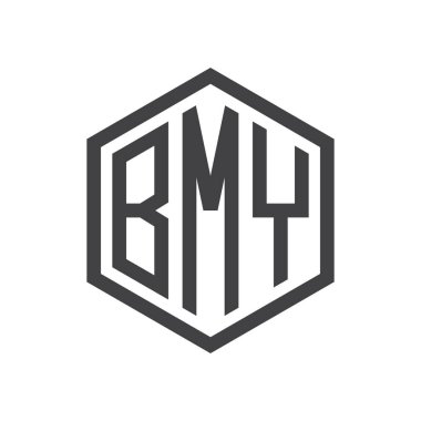 üç harfli baş harfleri altıgen logo siyah
