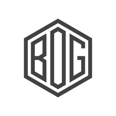 üç harfli baş harfleri altıgen logo siyah